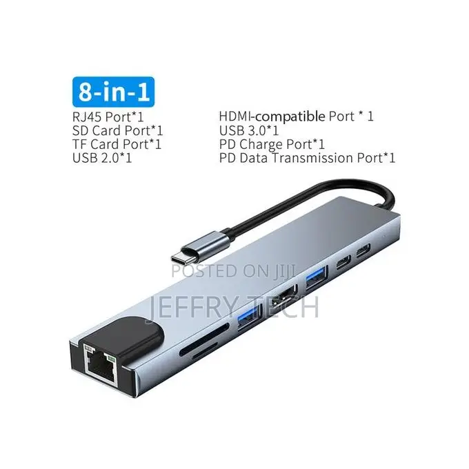 Usb C Hub to Hdmi_compatible Vga Rj45 Adapter With Pd Tf