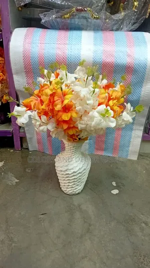 Orange White Console Flowers and Vase