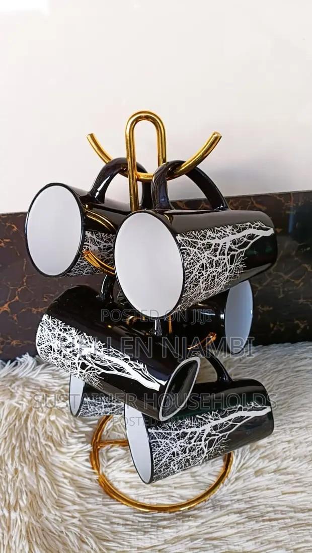6pcs Set of Black Ceramic Tree Mugs - main view