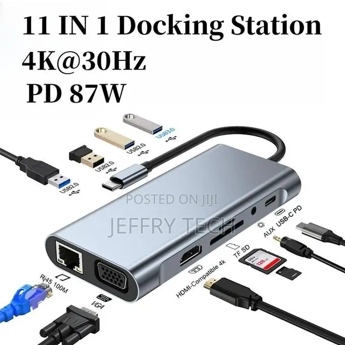 11-in-1 Type-C Usb 3.0 Hub Type C to Hdmi-Vga Pd Rj45 100