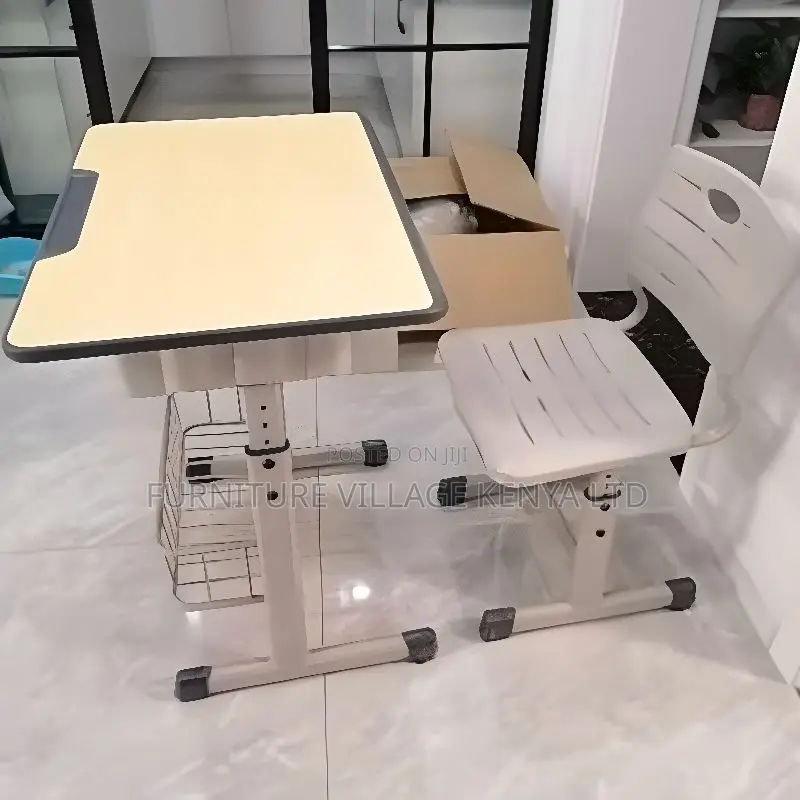 Kid's Desk: Cream Adjustable Children's Desk Chair Set