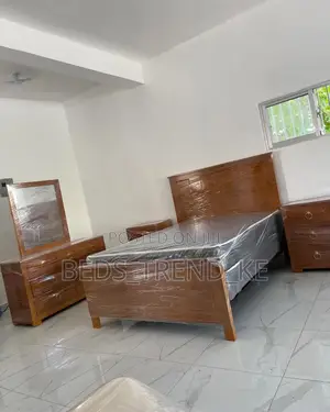 5 by 6 Hardwood Bed With Side Drawers and Dressing Mirror