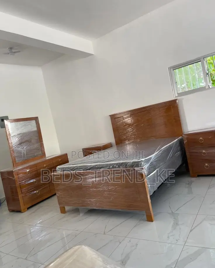 5 by 6 Hardwood Bed With Side Drawers and Dressing Mirror