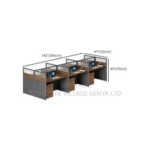 Workstation: 6-Way Brown Workstation With File Cabinet