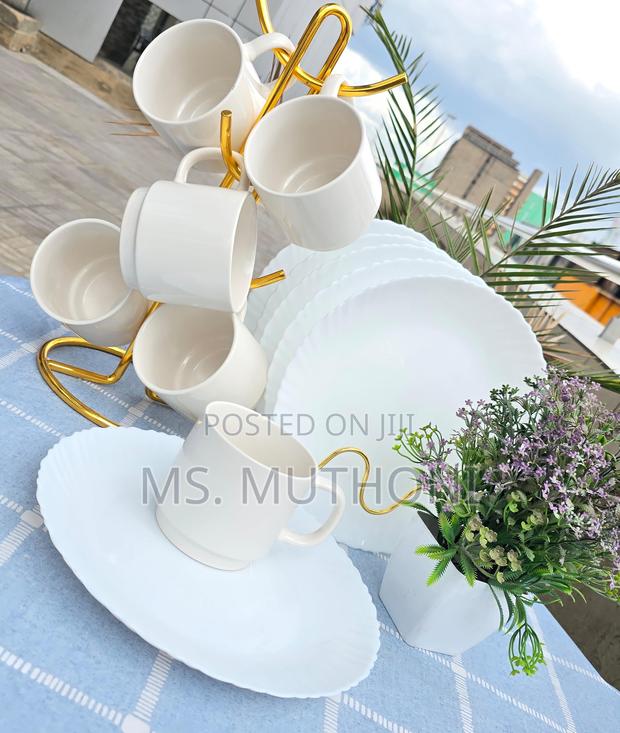 *12pc All White Cups Plates Set - main view