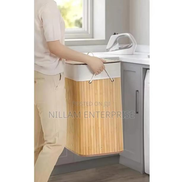 Bamboo Laundry Basket Foldable - thumbnail 3