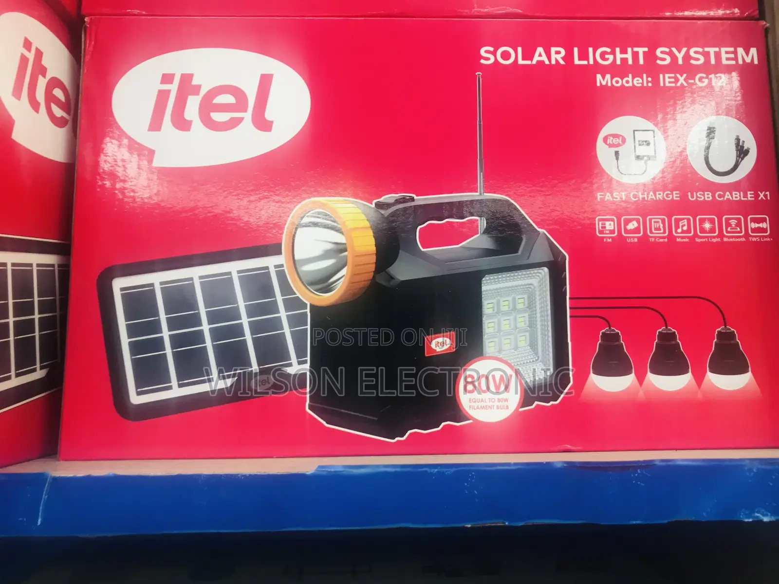 Itel Solar Lights System. 80w/3 Bulbs
