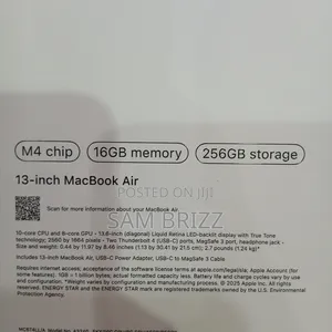 New Laptop Apple MacBook Air 16GB Apple M4 SSD 256GB