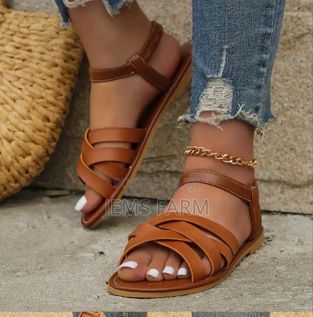 Ladies Flat Solid Roman Sandals Non Slip Size:43 - thumbnail 2