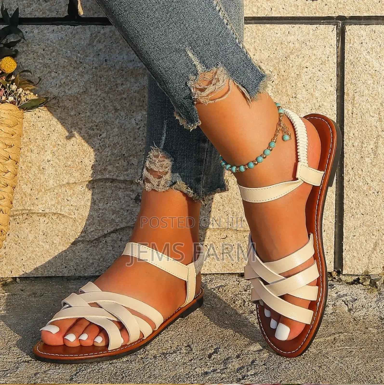 Ladies Flat Solid Roman Sandals Non Slip Size:43