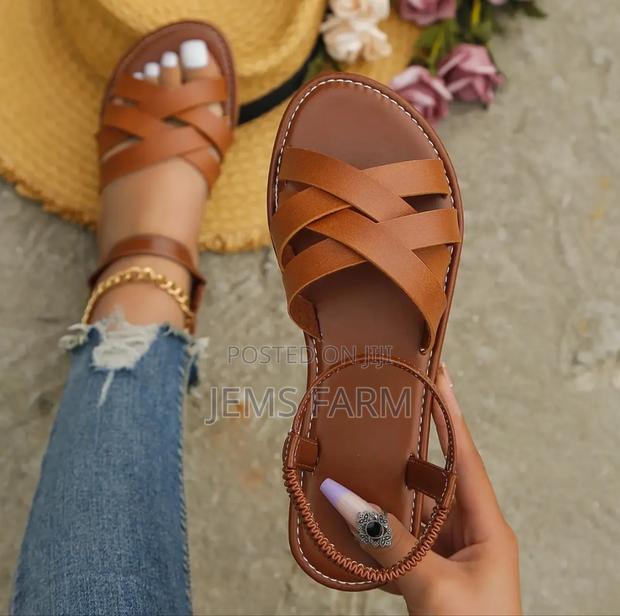 Ladies Flat Solid Roman Sandals Non Slip Size:43 - thumbnail 4