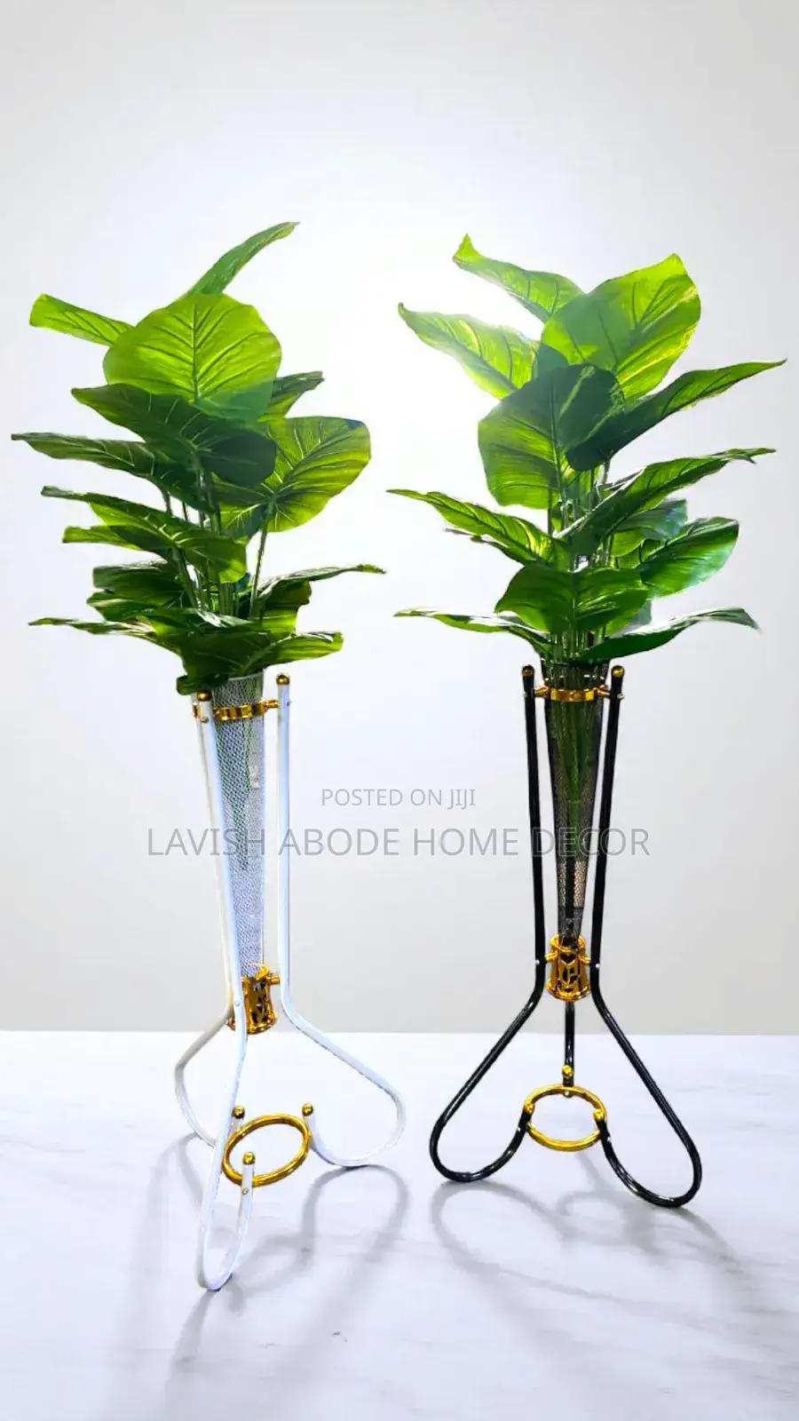 Metallic Floor Vase With Artificial Plants