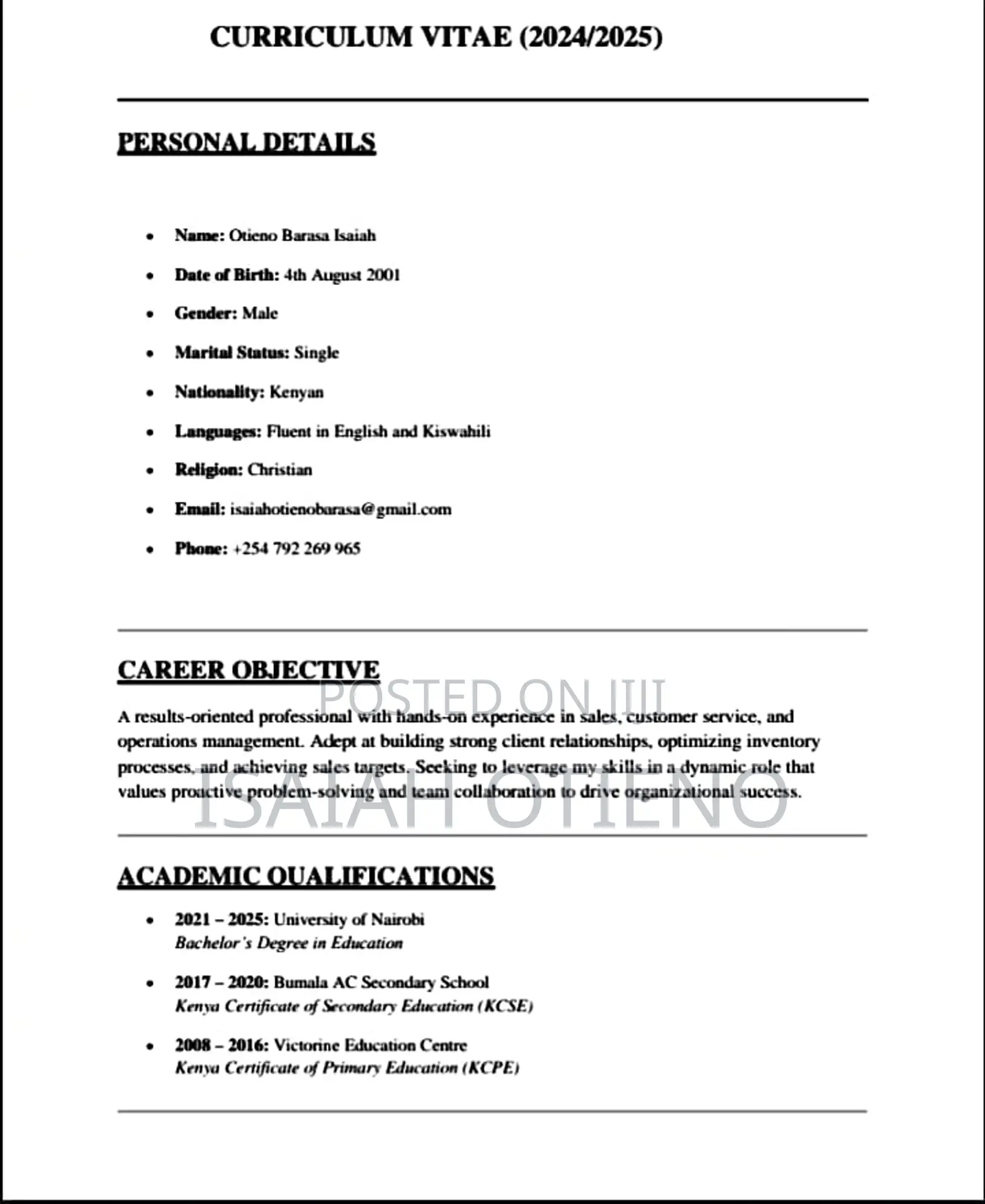 Sales Telemarketing CV