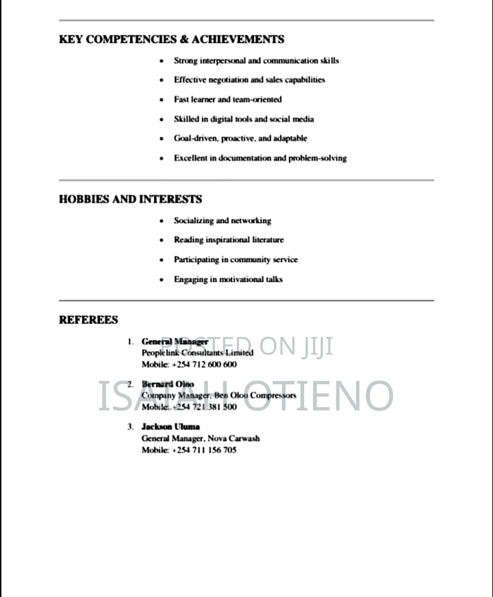 Sales Telemarketing CV
