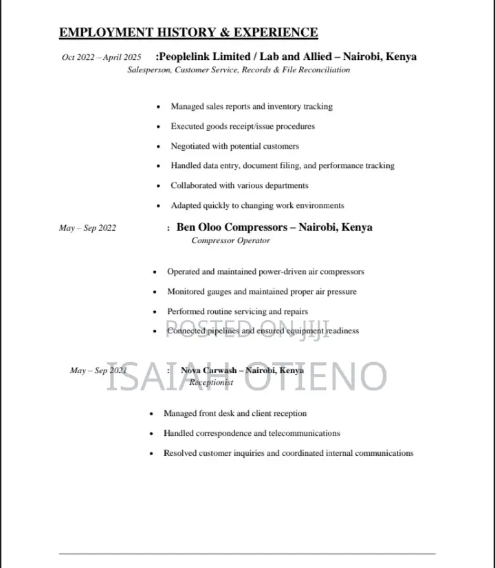 Sales Telemarketing CV