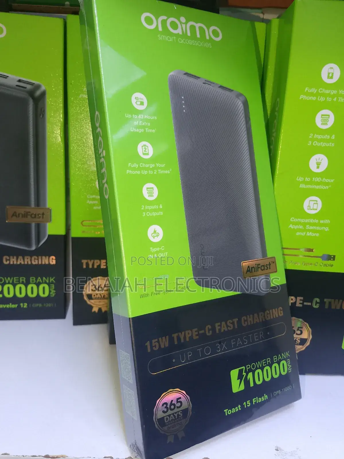 Oraimo Powerbank Type C Fast Charging(2 Input, 3 Output)