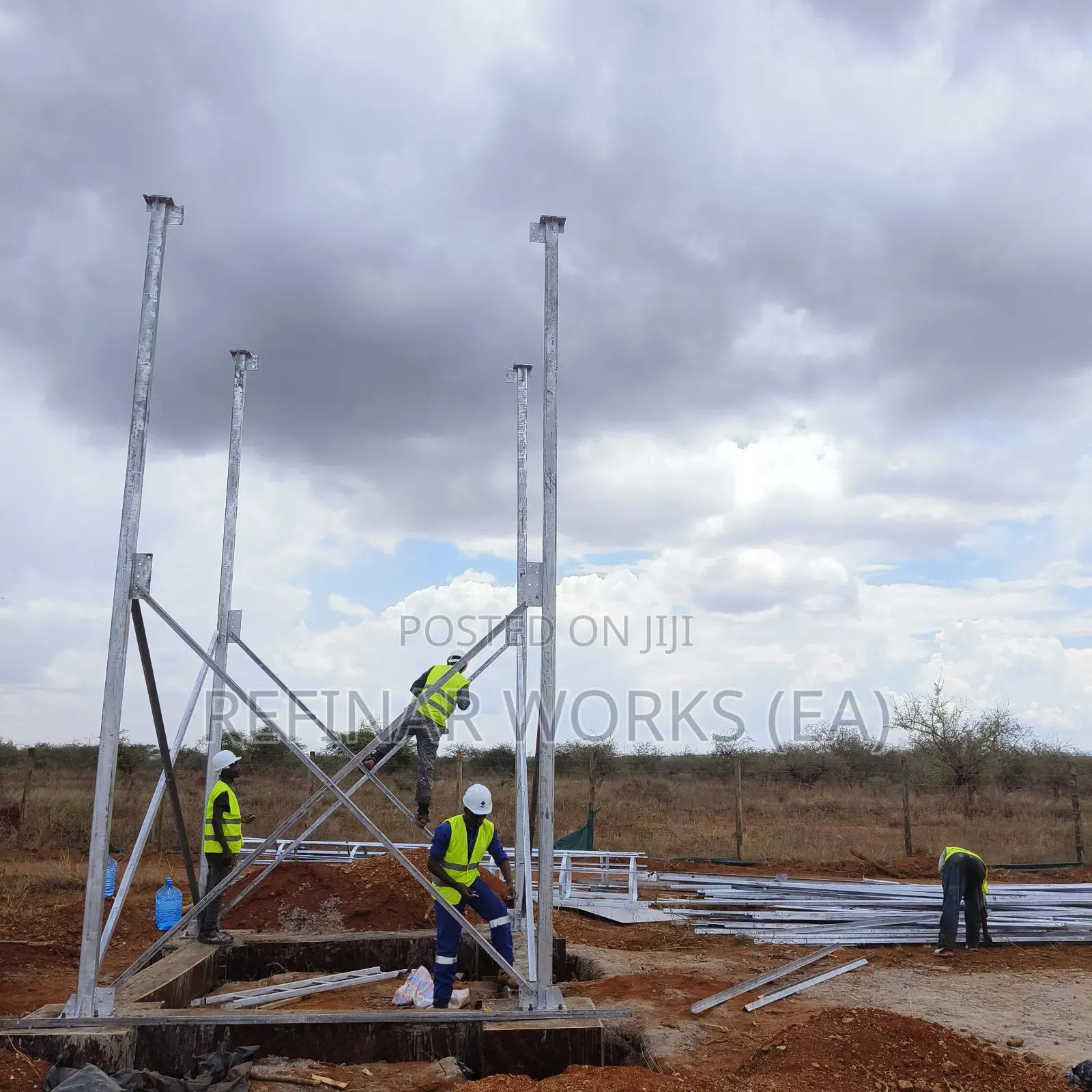 Heavy-Duty Water Towers With Solar Structures and Plumbing