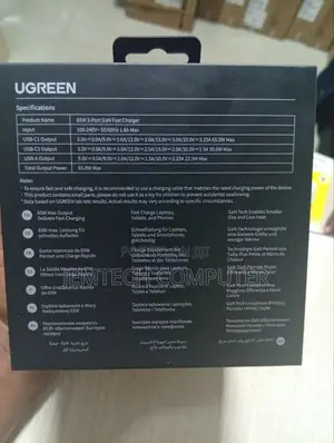 Ugreen Uno Robot 65w 3-port Gan Fast Charger Uk Grey - Cd361