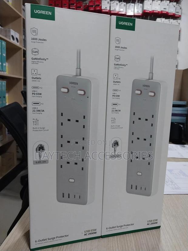 Ugreen 65w 6-Outlet Surge Protector Master Switch Extention - thumbnail 2