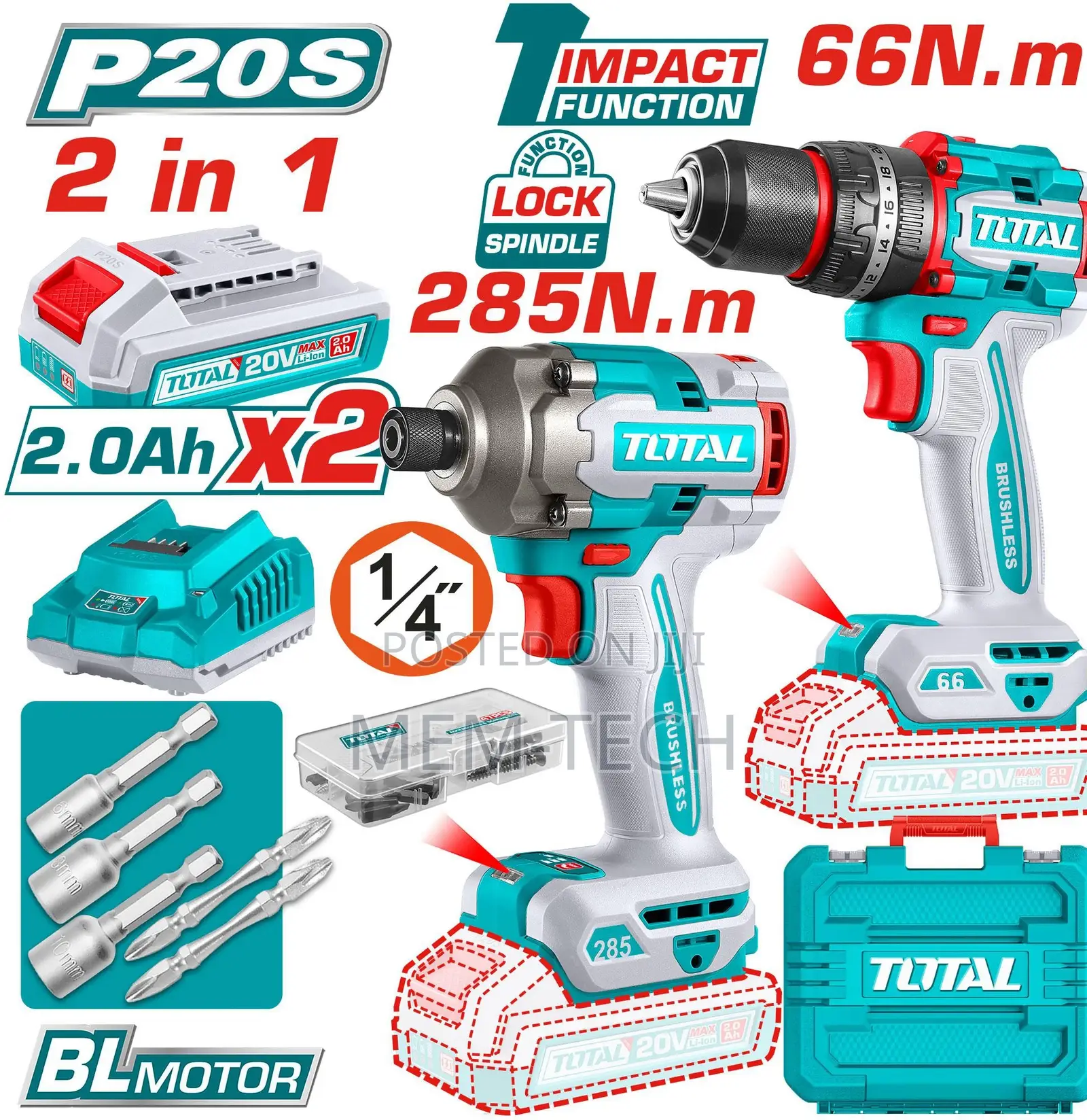 Total Tckli20277 Cordless 2 PCS Combo Kit 66nm