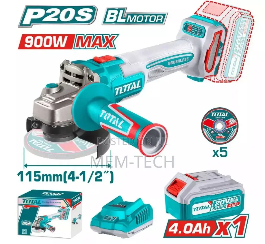 Total Tagli261521 Cordless Angle Grinder 20v 900w