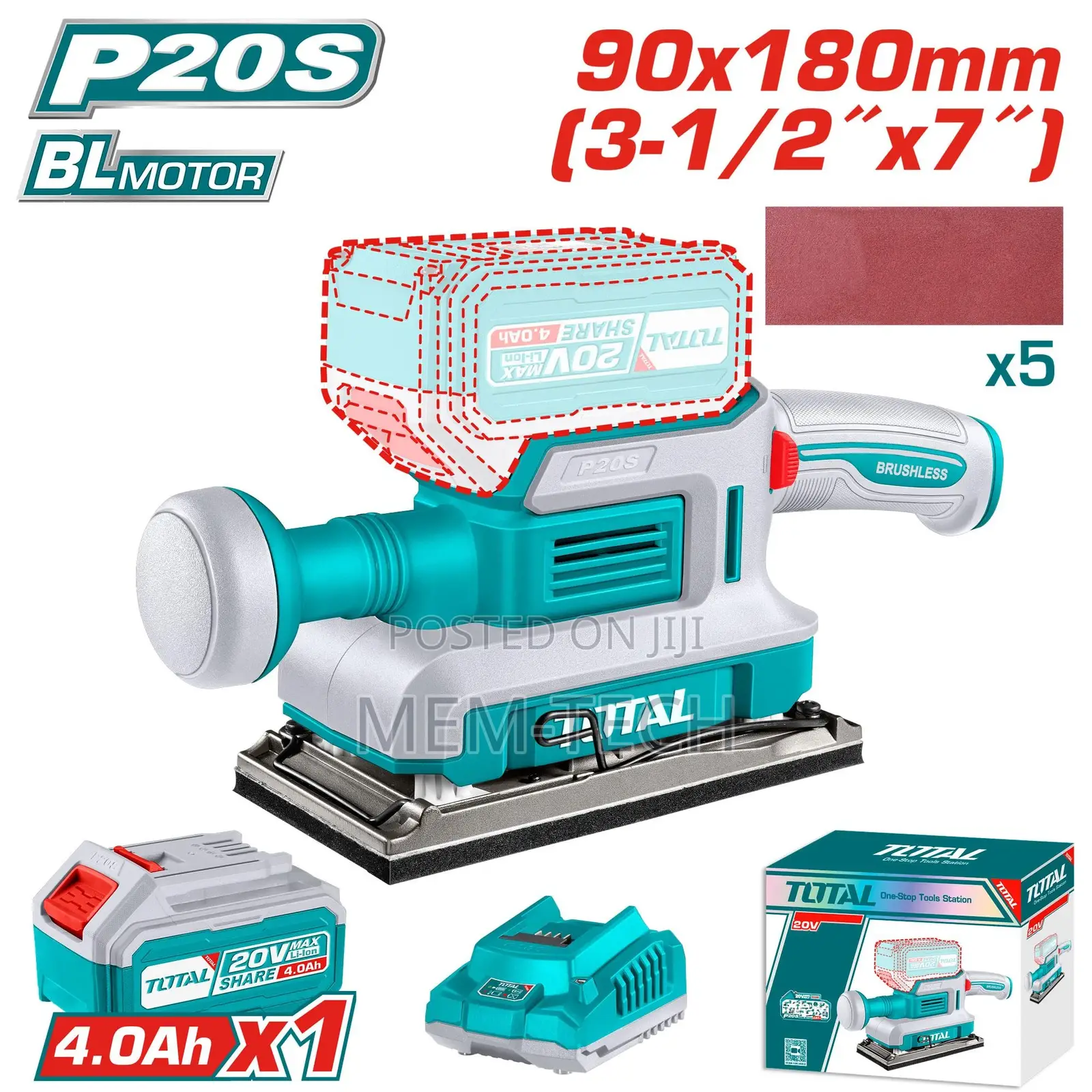 Total Tfsli20311 Cordless Finishing Sander 20v