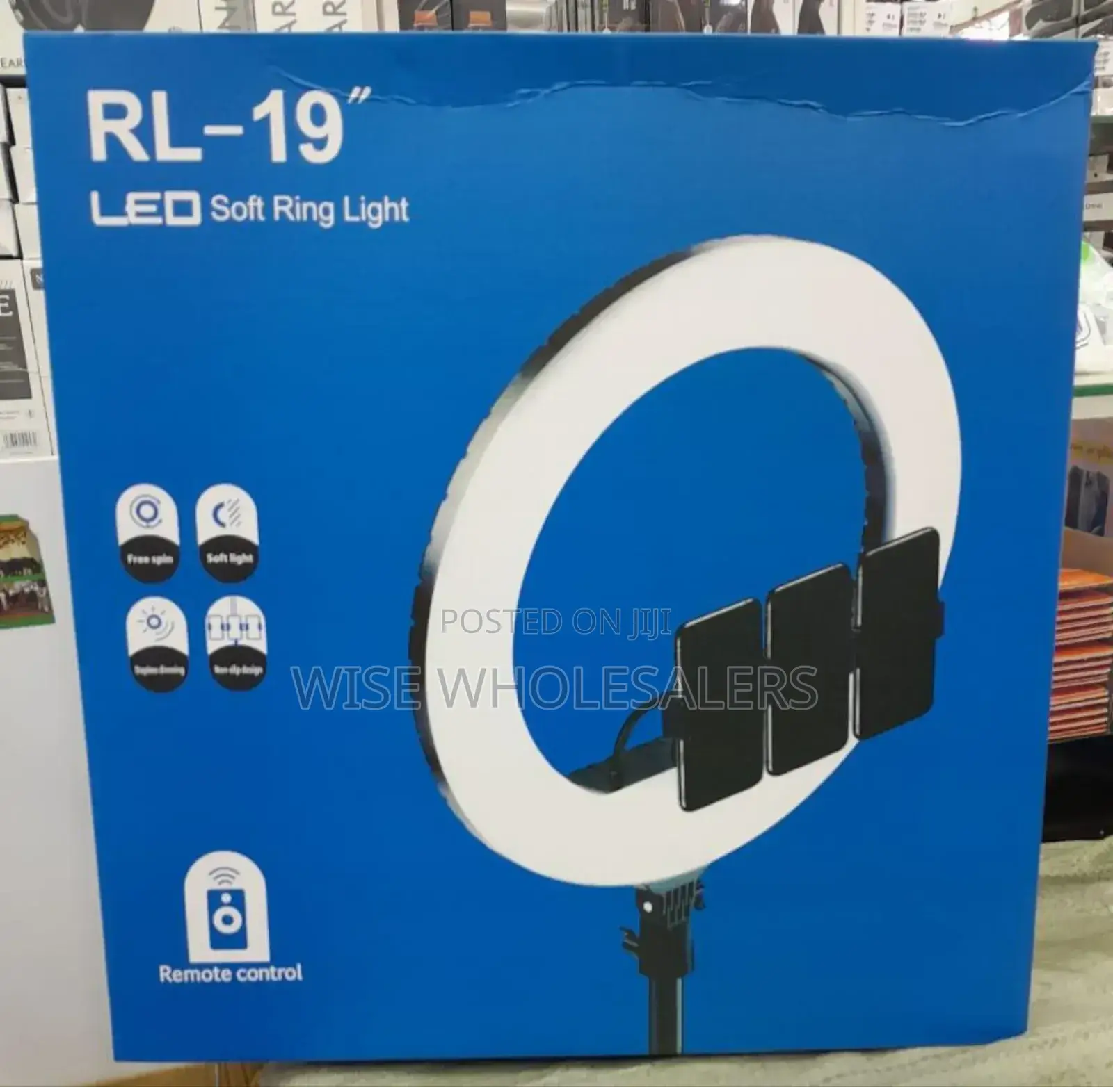 19 Inch Ring Light With::
Tripod Stand 
3 Phone Holder 
Remo
