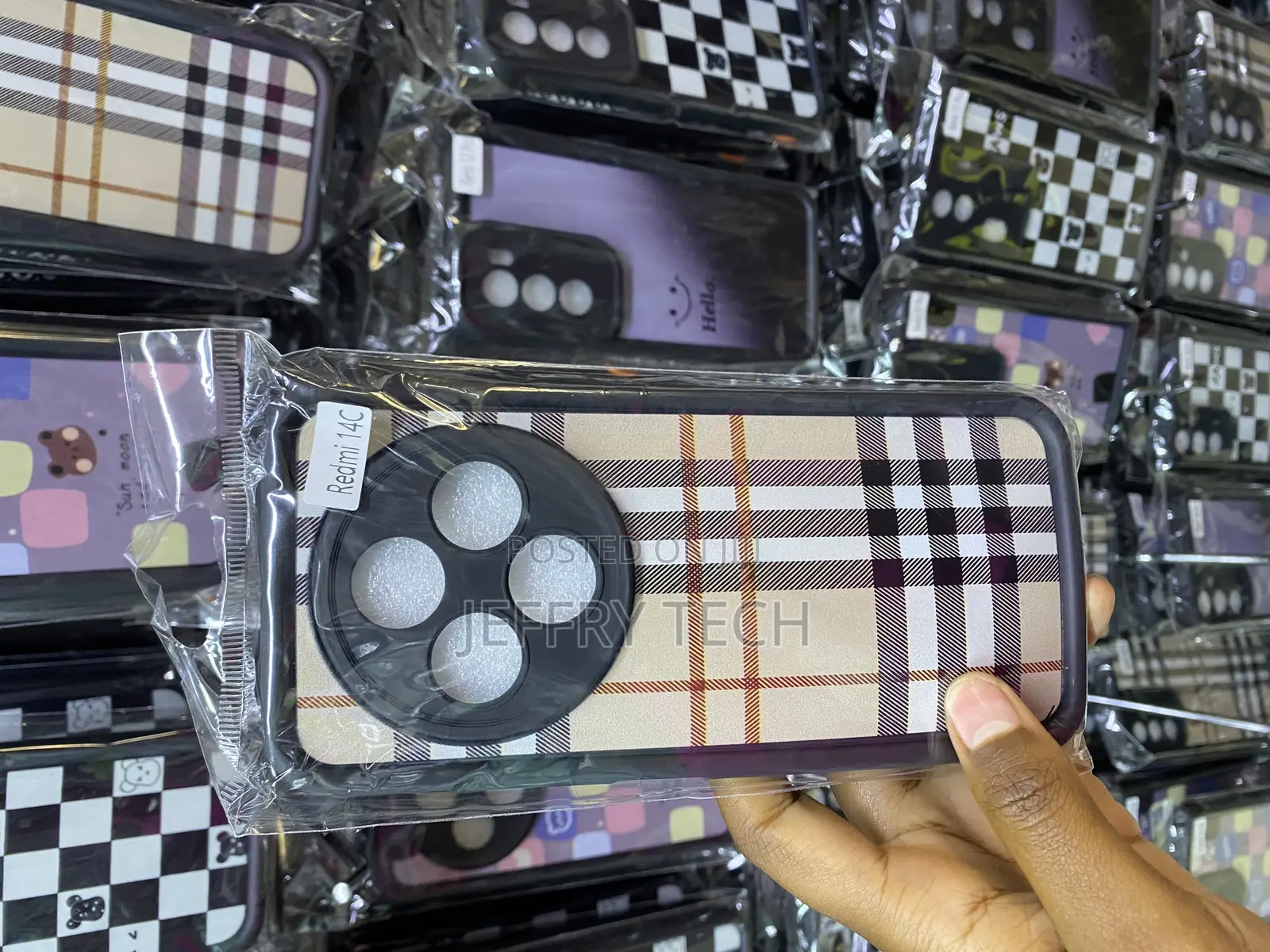 Tartan Green Pattern Cute Case Beige Cover for Redmi 14c