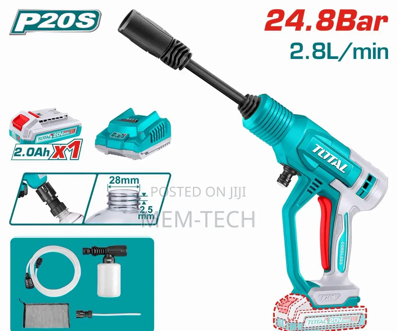 Total Tpwli20362 Cordless Pressure Washer 24.8bar