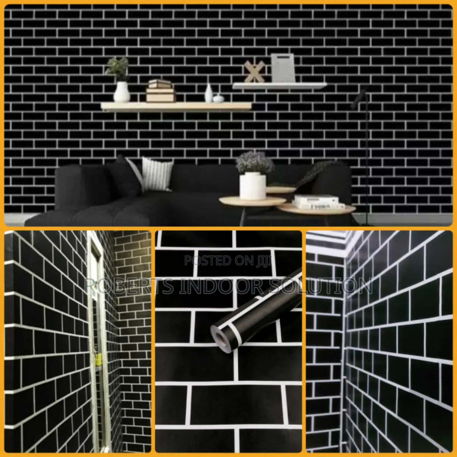 Self Adhesive Black Brick Wallpaper Available
