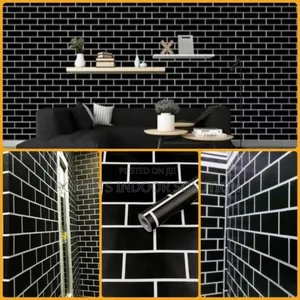 Self Adhesive Black Brick Wallpaper Available