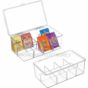 Acrylic Tea Bag Organizer With Cover Compartment Divider Box