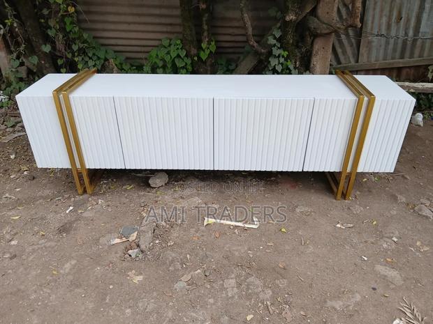 White Tv Stand With Metal Stands - main view