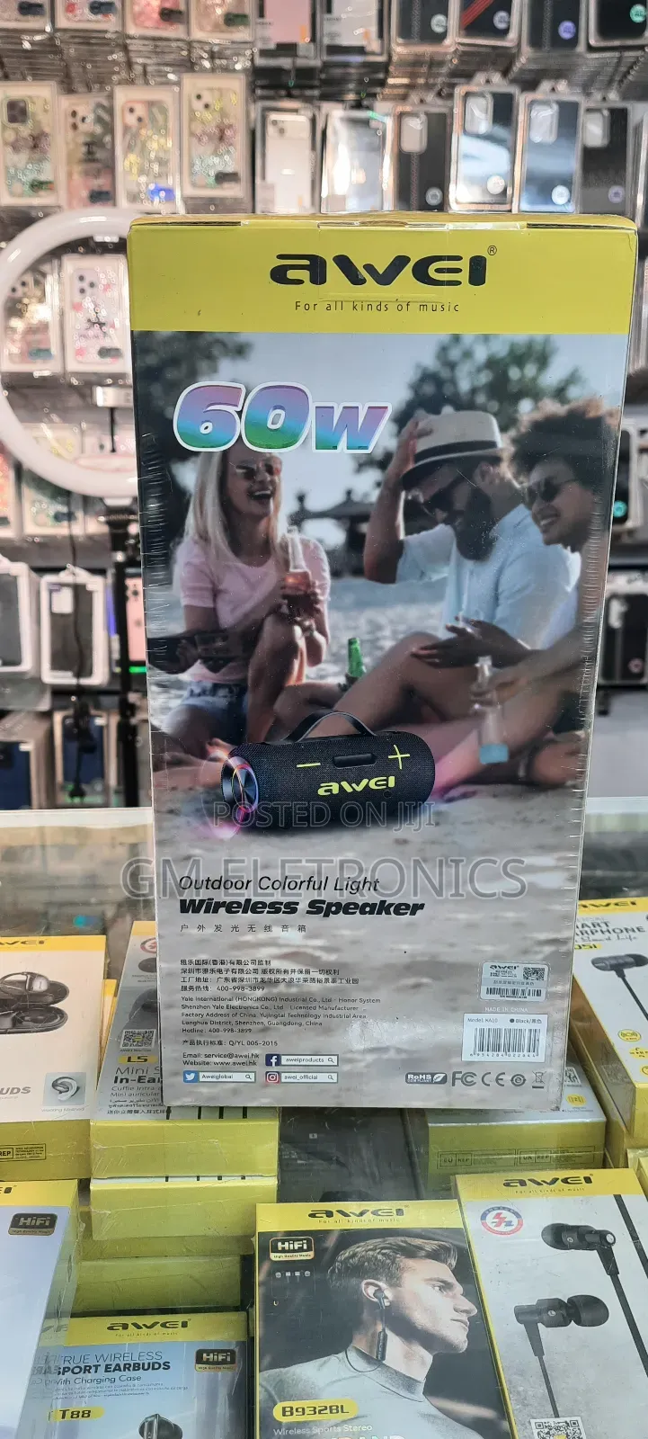 Original Awei Ka10 60w Wireless RGB Outdoor Speaker-Black.