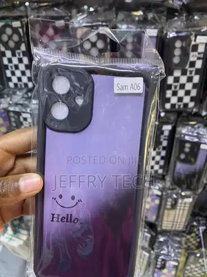 Aiyaya Tartan Fabric Hello Smile Cover for Galaxy A06-Purple