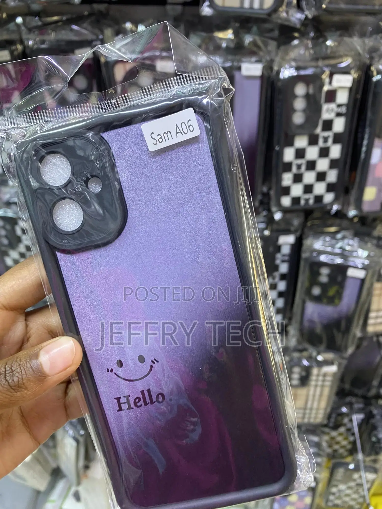 Aiyaya Tartan Fabric Hello Smile Cover for Galaxy A06-Purple