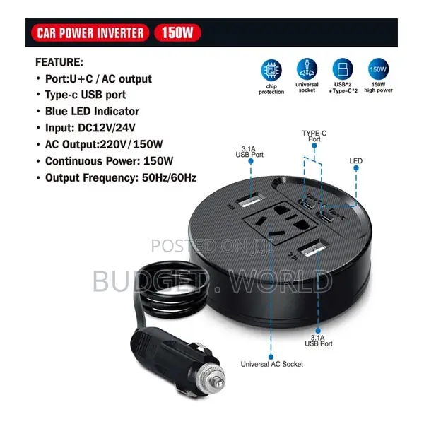 Dual Dc12v/24v to Ac 220v 150w Car Inverter