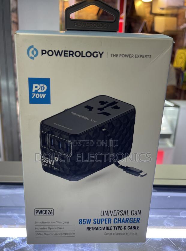 Powerology Universal Gan 85w Adapter Retractable Usb-c Cable - main view