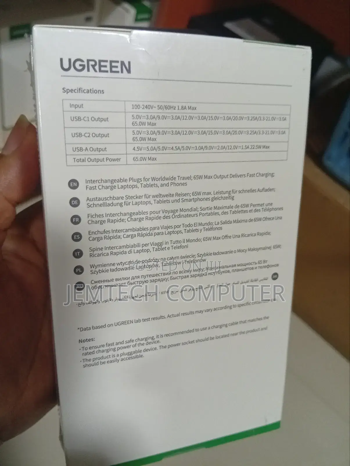 Ugreen 65w Gan Fast 3-Port Charger With Uk/Us/Eu Plugs