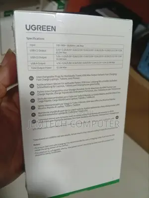 Ugreen 65w Gan Fast 3-Port Charger With Uk/Us/Eu Plugs