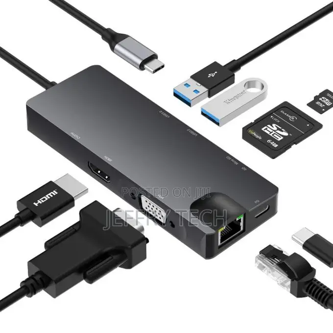 8 in 1 Type-C to Hdmi+Vag Gigabit Rj45+Usb 3.0 Hub