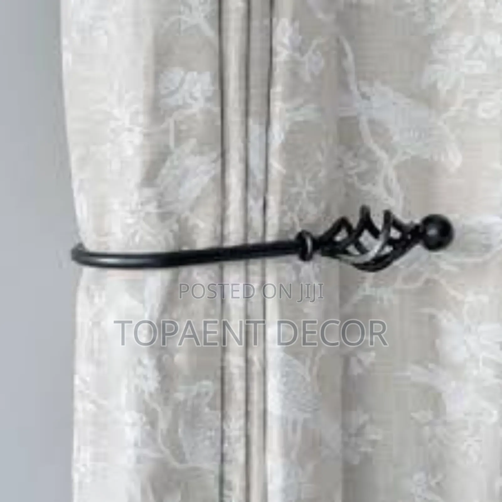 Black  With Crown Top Fully Installed Curtain Holder
