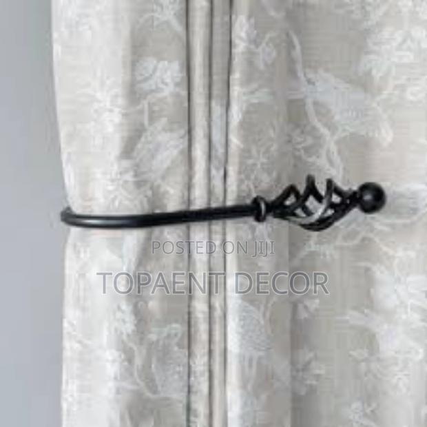 Black  With Crown Top Fully Installed Curtain Holder - main view