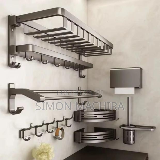 7pcs Multifunctional Aluminium Bath Towel Storage Rack - main view