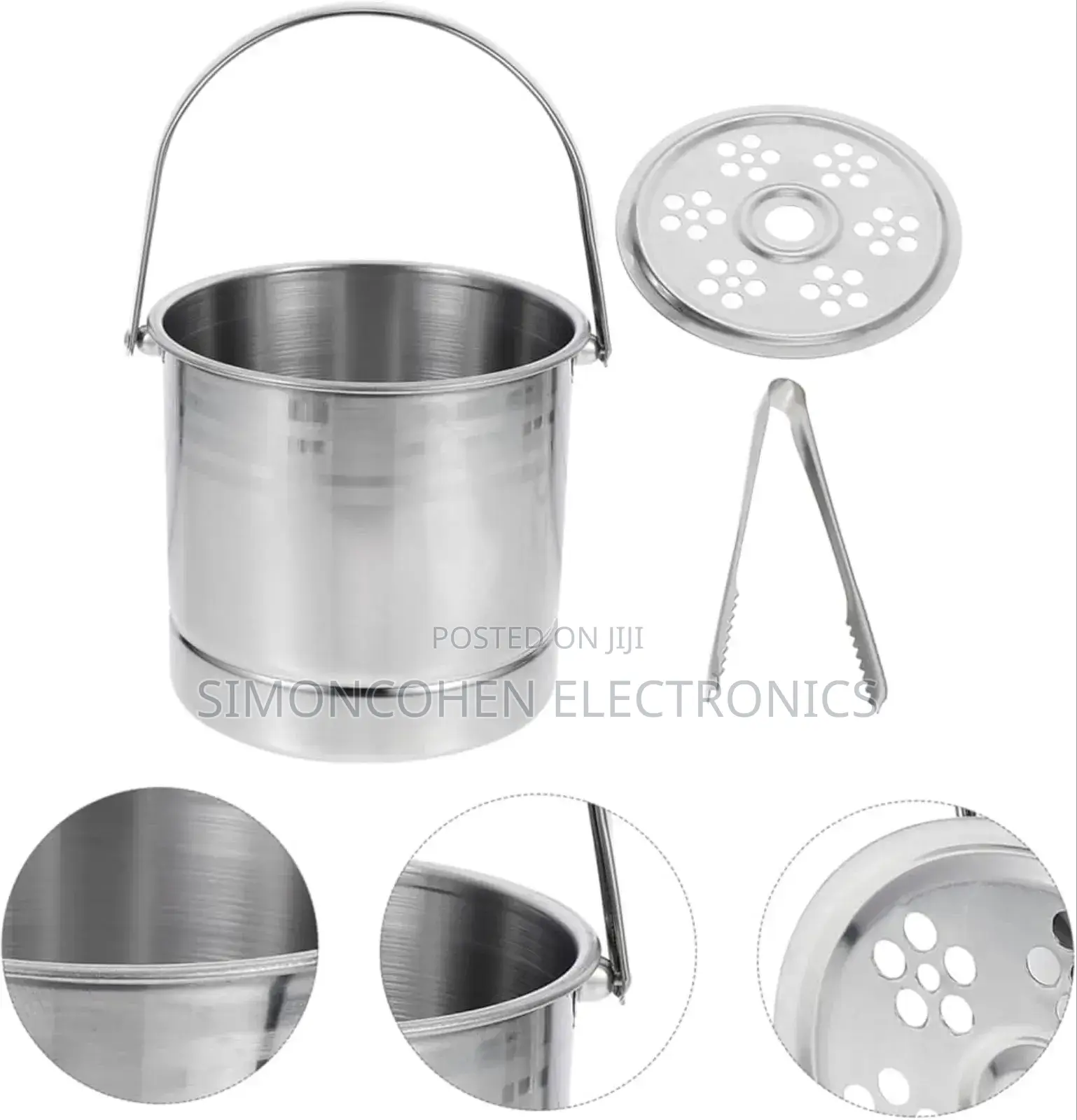 Metallic Ice Cube Bucket With Liquid Separator and Tongs
