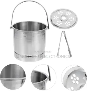 Metallic Ice Cube Bucket With Liquid Separator and Tongs