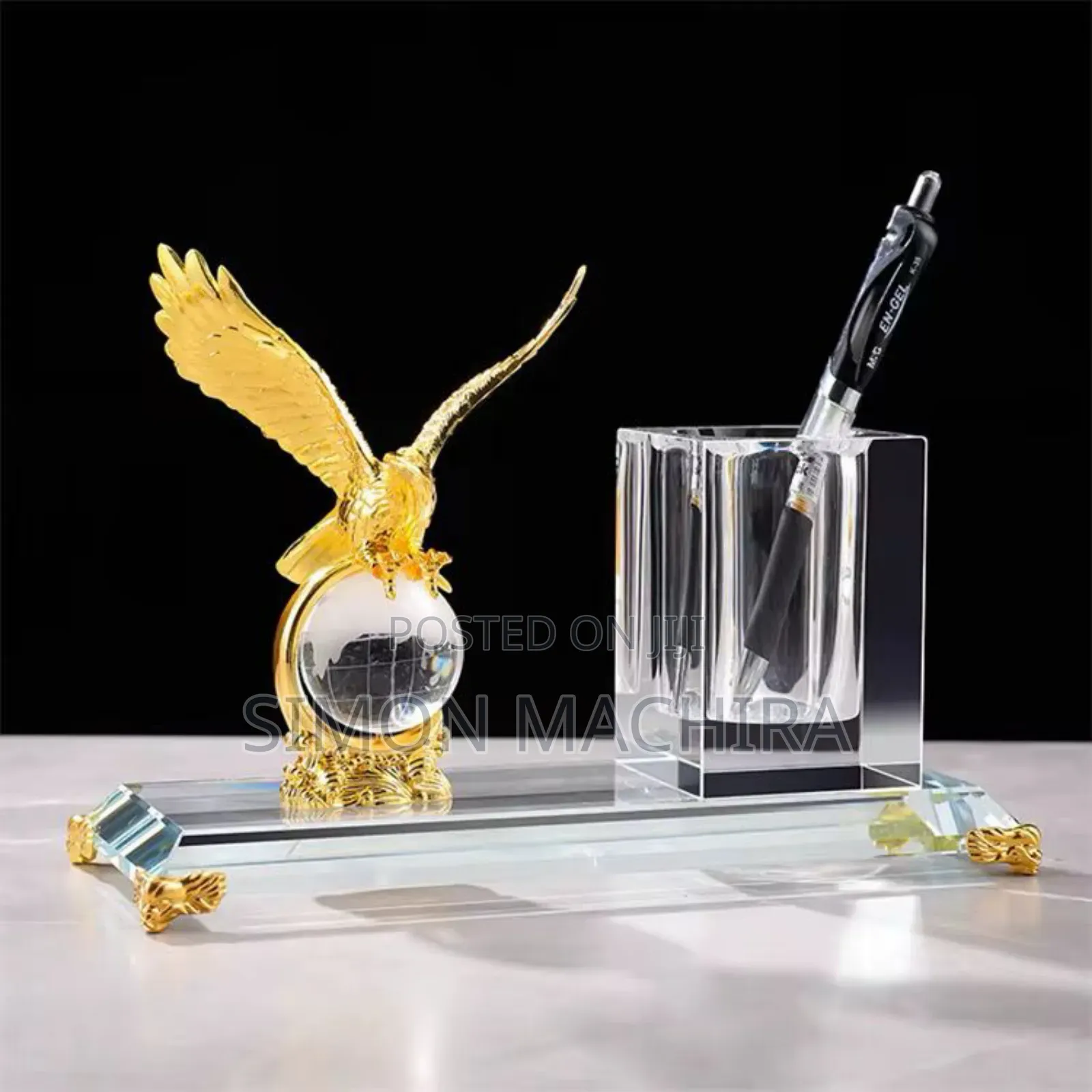 Gold Crystal Pen Holder With Globe