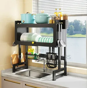 Multifunctional Flip Kitchen Dish Rack With a Mirror