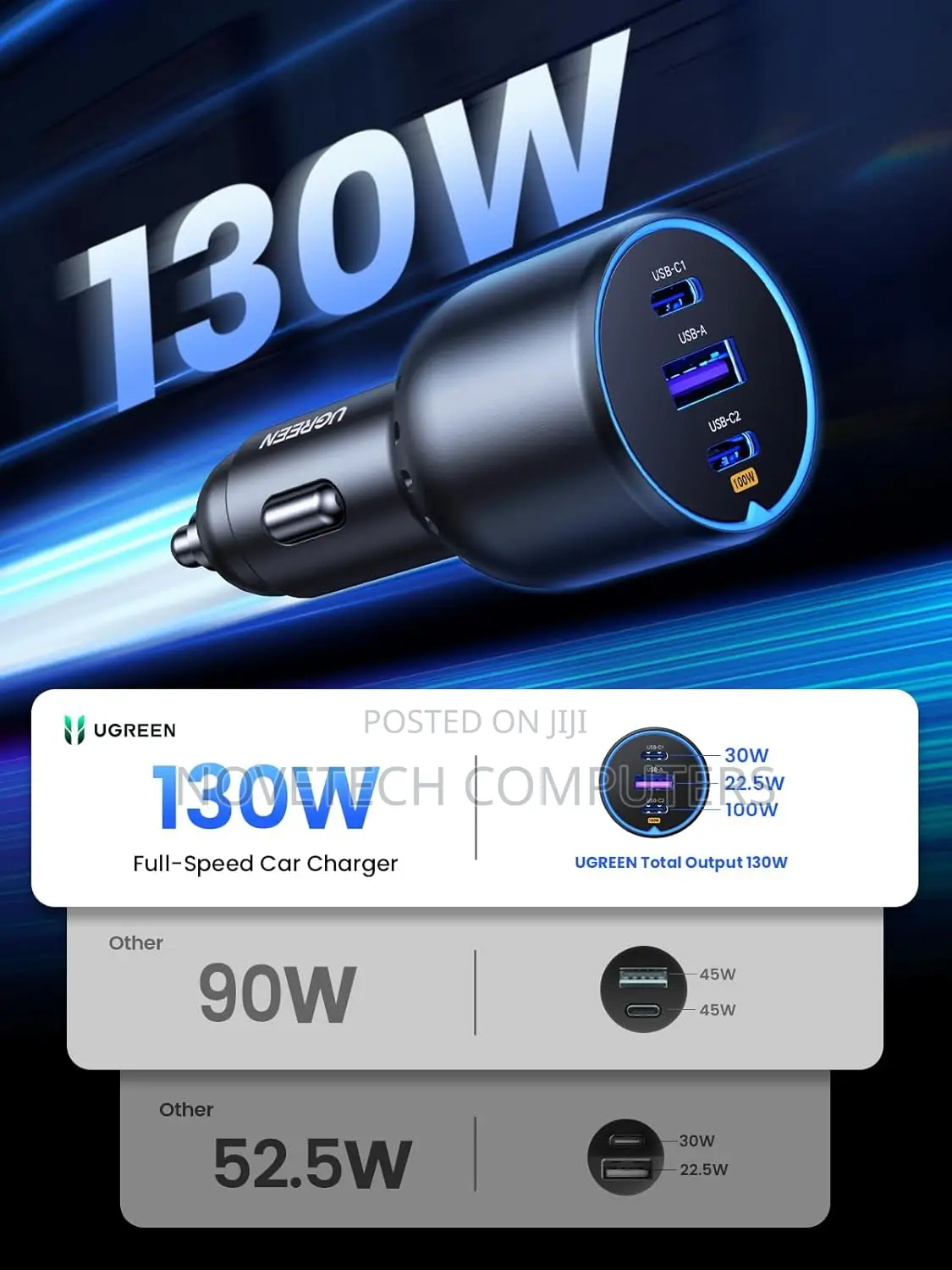Ugreen Car Charger 130w Usb C Car Charger 3-Port
