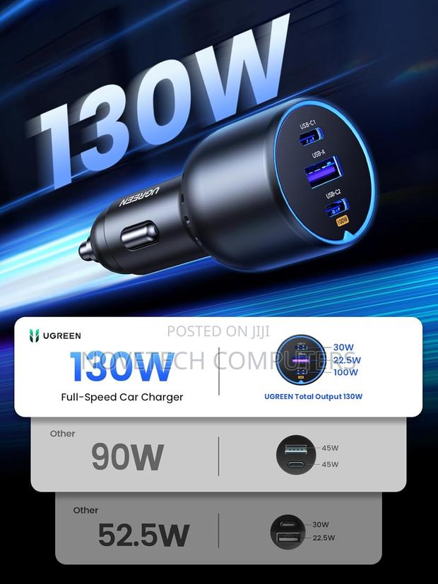 Ugreen Car Charger 130w Usb C Car Charger 3-Port